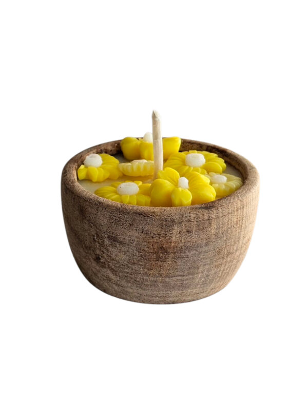 Vela de Soja - Cuenco 8 Cms. Premier - Florcitas Amarillas - Imagen 4