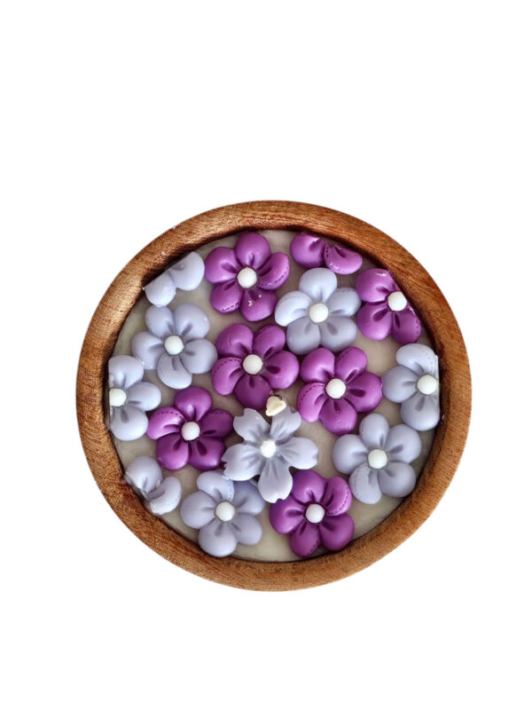 Vela de Soja - Cuenco 10 Cms. Premier - Florcitas Lila y Violeta - Imagen 2